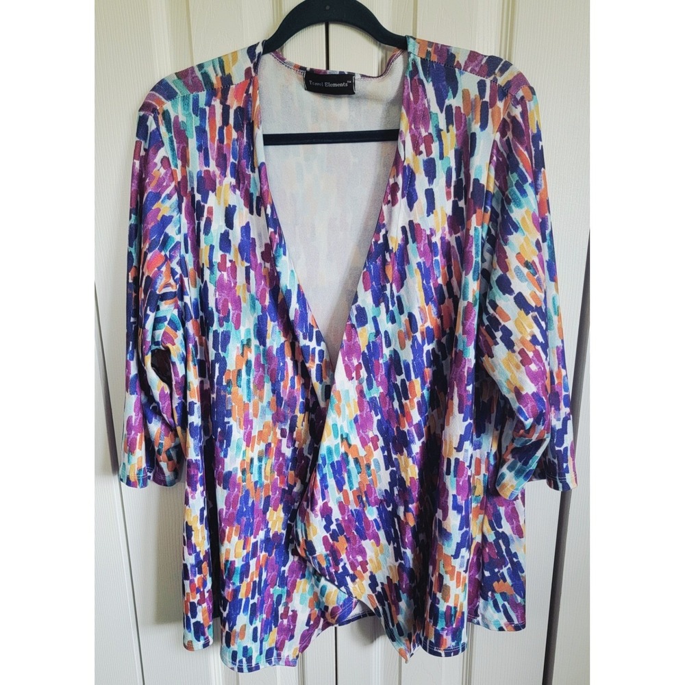 Travel Elements 1X Multicolored Open Front Cardigan Size 1X Soft Made‎ In USA